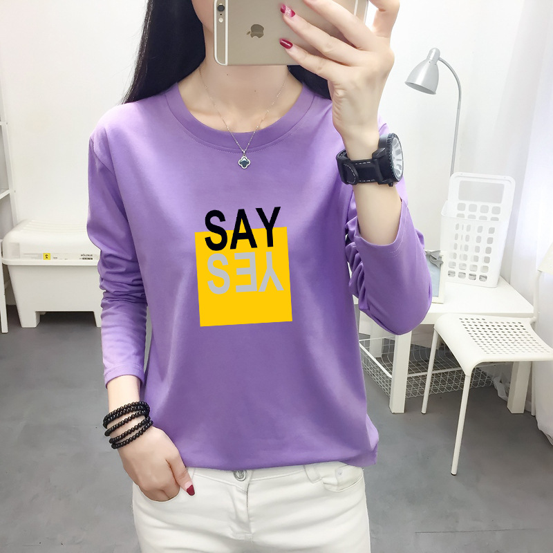 OC-QQ0010 Customized Women's Long Sleeved T-shirt Autumn Thin Top Simple Style Printed Letters and Patterns